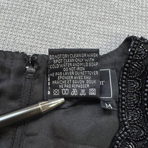 Cote D Azur Evening Womens M Black Beaded Silk Blouse Short Sleeve Back Zip NWT - Picture 15 of 16